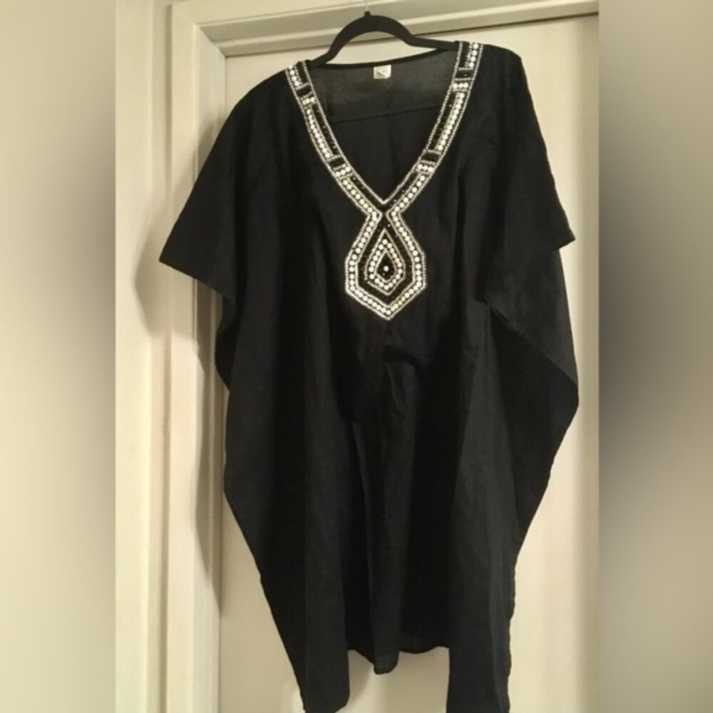 Badgley Mischka black beaded cotton dress S